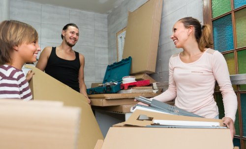 Boxes and household items in a secure Merton storage unit
