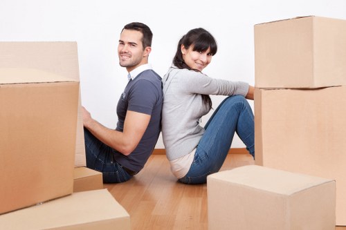 Compact home relocation with boxes and furniture